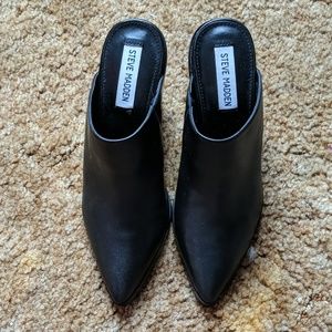 Steve Madden Black Leather High Heeled Mules